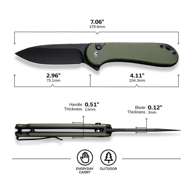 CIVIVI Button Lock Elementum II Flipper Knife G10 Handle (2.96" Nitro-V Blade) C18062P-3