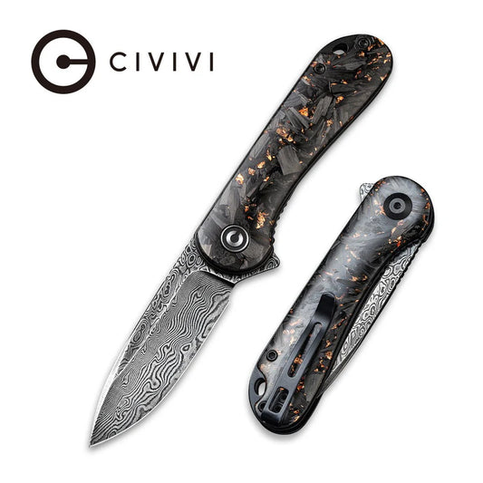 CIVIVI Elementum Flipper Knife Carbon Fiber & Resin Handle (2.96" Damascus Blade) C907C-DS3