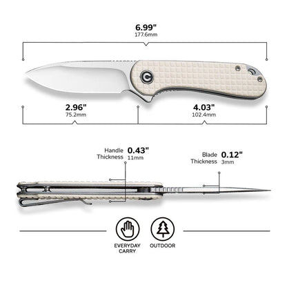 CIVIVI Elementum Flipper Knife G10 Handle (2.96" D2 Blade) C907A-3