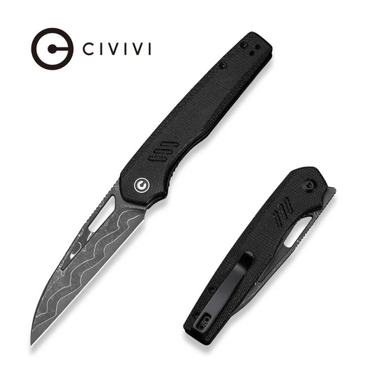 CIVIVI Guile Front Flipper & Thumb Hole Knife Micarta Handle (3.25" Damascus Blade) C24062B-DS1