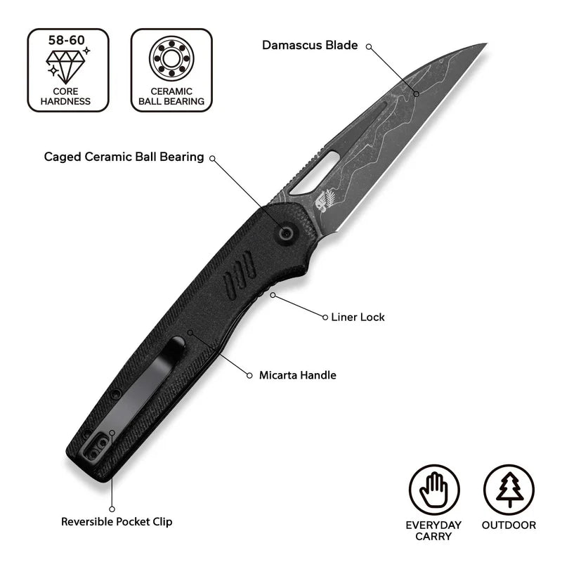 CIVIVI Guile Front Flipper & Thumb Hole Knife Micarta Handle (3.25" Damascus Blade) C24062B-DS1