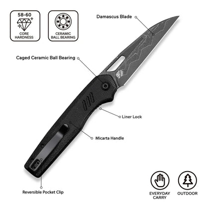 CIVIVI Guile Front Flipper & Thumb Hole Knife Micarta Handle (3.25" Damascus Blade) C24062B-DS1