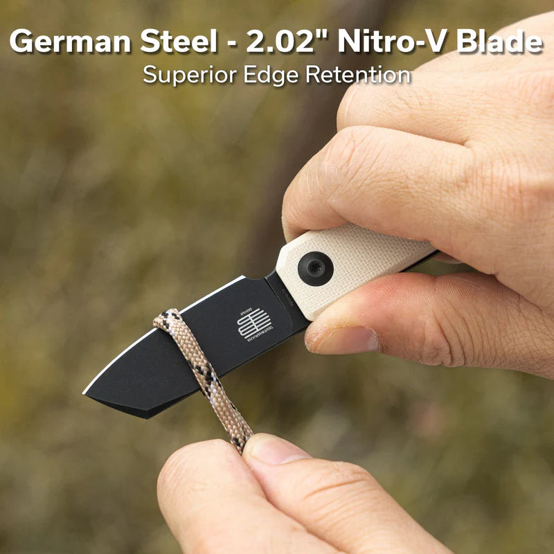 CIVIVI Kukei Front Flipper Knife Ivory G10 Handle (2.02" Black Stonewashed Nitro-V Blade) C25036-3, With 1PC Black Leather Sheath