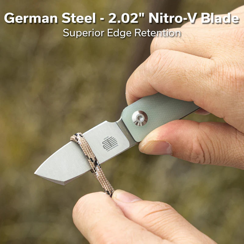 CIVIVI Kukei Front Flipper Knife Natural G10 Handle (2.02" Satin Finished Nitro-V Blade) C25036-2, With 1PC Black Leather Sheath