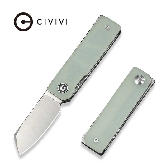 CIVIVI Kukei Front Flipper Knife Natural G10 Handle (2.02" Satin Finished Nitro-V Blade) C25036-2, With 1PC Black Leather Sheath