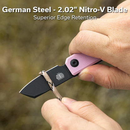 CIVIVI Kukei Front Flipper Knife Powder Pink G10 Handle (2.02" Black Stonewashed Nitro-V Blade) C25036-1, With 1PC Black Leather Sheath