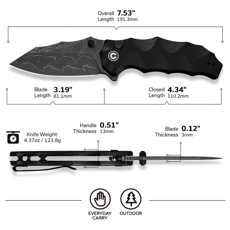 CIVIVI Vexron Flipper & Thumb Hole & Button Lock Knife G10 Handle (2.98" 14C28N Blade) C24066-3