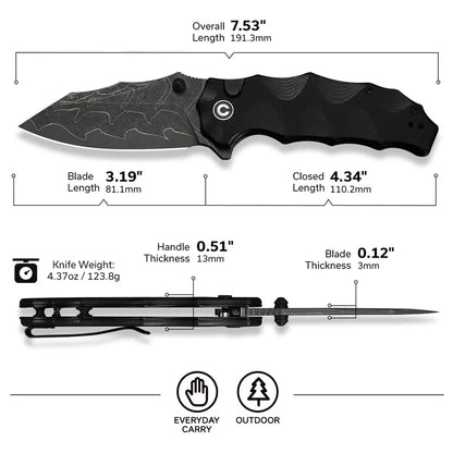 CIVIVI Vexron Flipper & Thumb Hole & Button Lock Knife G10 Handle (2.98" 14C28N Blade) C24066-3