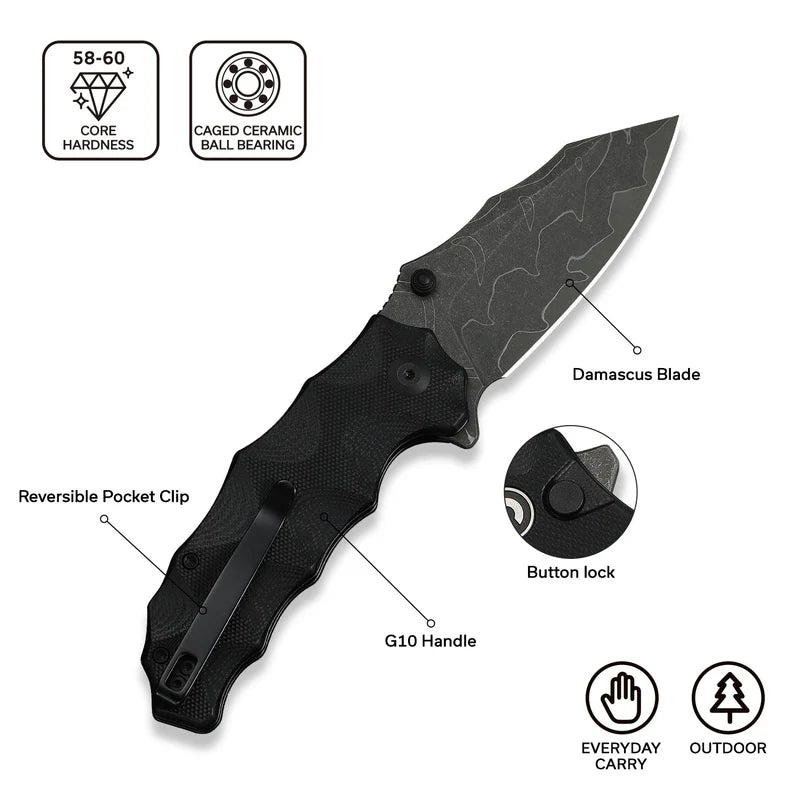CIVIVI Vexron Flipper & Thumb Hole & Button Lock Knife G10 Handle (2.98" 14C28N Blade) C24066-3