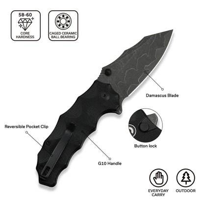 CIVIVI Vexron Flipper & Thumb Hole & Button Lock Knife G10 Handle (2.98" 14C28N Blade) C24066-3