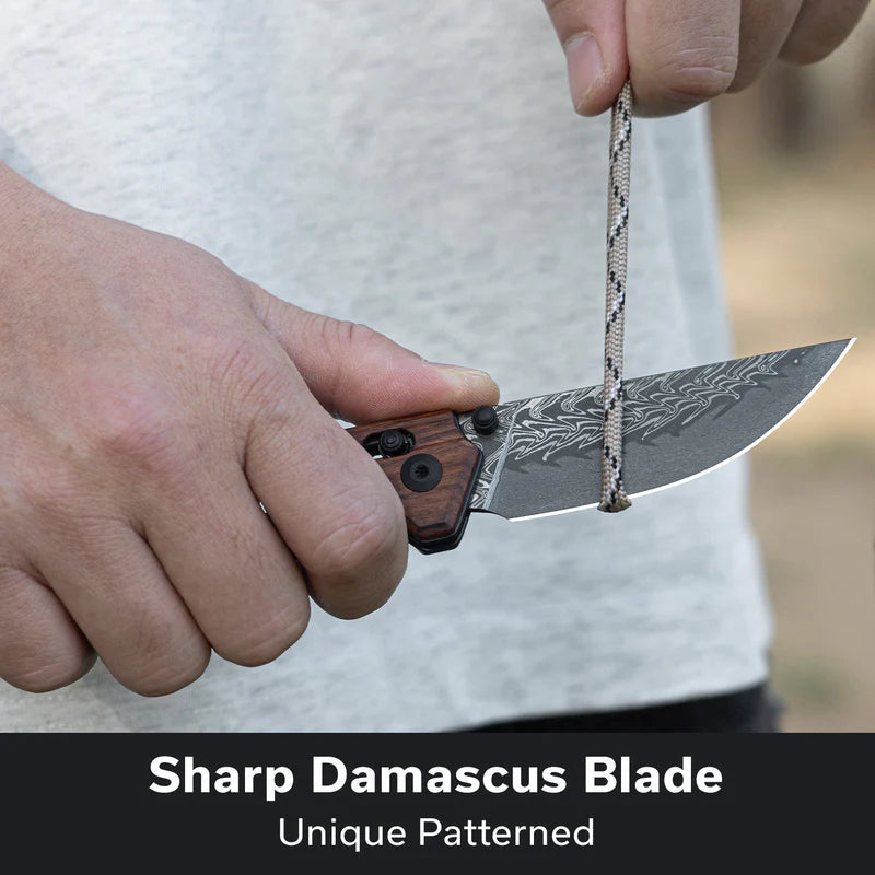 CIVIVI Noctis Thumb Stud & Crossbar Lock Knife Guibourtia Wood Handle (2.98" Damascus Blade) C24020C-DS1