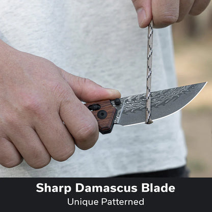 CIVIVI Noctis Thumb Stud & Crossbar Lock Knife Guibourtia Wood Handle (2.98" Damascus Blade) C24020C-DS1