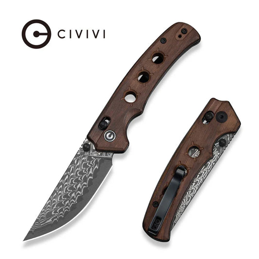CIVIVI Noctis Thumb Stud & Crossbar Lock Knife Guibourtia Wood Handle (2.98" Damascus Blade) C24020C-DS1