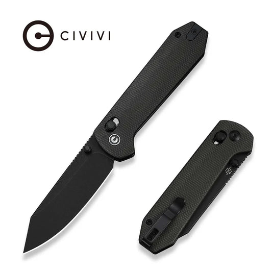 CIVIVI Over Yonder Thumb Stud & Crossbar Lock Knife Dark Green Canvas Micarta Handle (3.35" Black Stonewashed 14C28N Blade) C25027-1