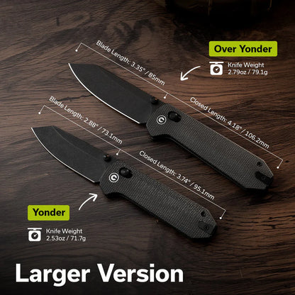 CIVIVI Over Yonder Thumb Stud & Crossbar Lock Knife Dark Green Canvas Micarta Handle (3.35" Black Stonewashed 14C28N Blade) C25027-1