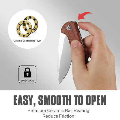 CIVIVI Primitrox Flipper Knife Wood Handle (3.48" Nitro-V Blade) C23005A-3