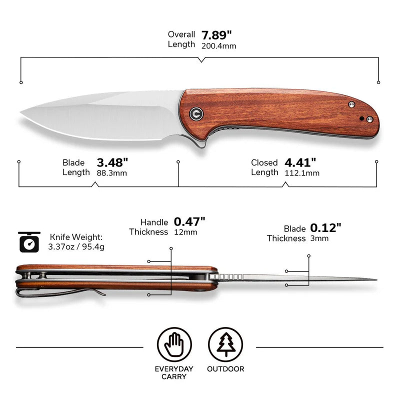 CIVIVI Primitrox Flipper Knife Wood Handle (3.48" Nitro-V Blade) C23005A-3