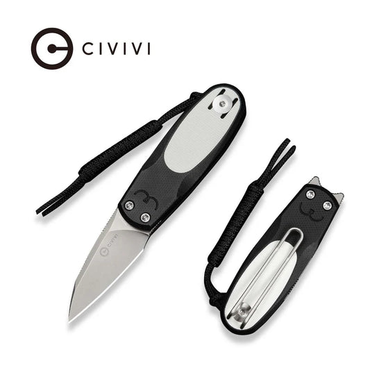 CIVIVI Purr Flipper & Slip Joint Knife Black & White G10 Handle (1.83" Stonewashed Nitro-V Blade) C25054-2, With 1PC Black Lanyard