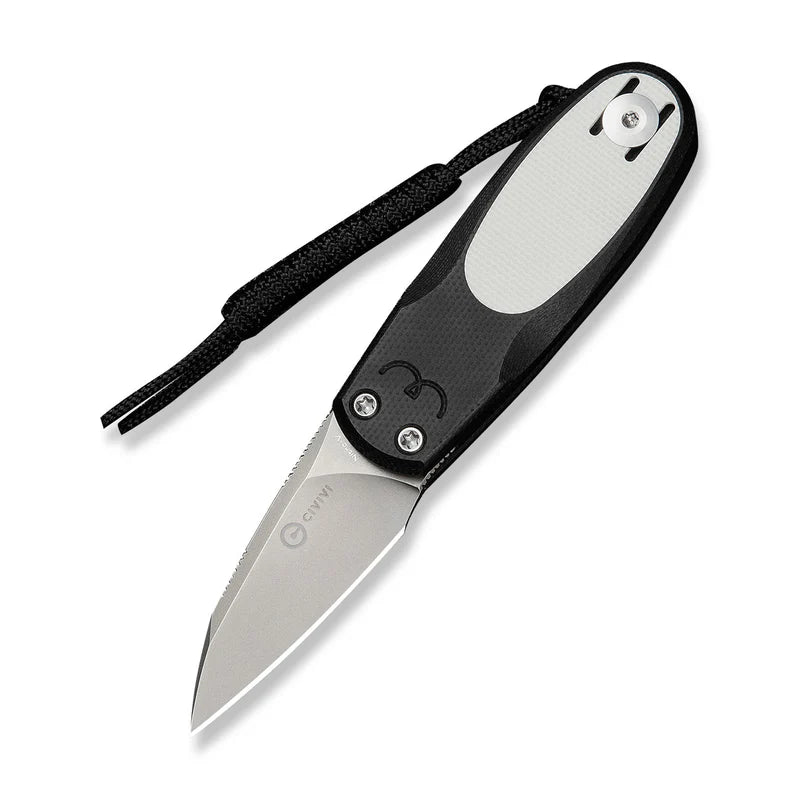 CIVIVI Purr Flipper & Slip Joint Knife Black & White G10 Handle (1.83" Stonewashed Nitro-V Blade) C25054-2, With 1PC Black Lanyard