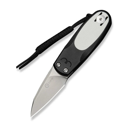 CIVIVI Purr Flipper & Slip Joint Knife Black & White G10 Handle (1.83" Stonewashed Nitro-V Blade) C25054-2, With 1PC Black Lanyard