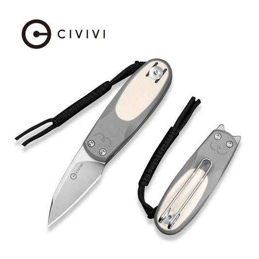 CIVIVI Purr Flipper & Slip Joint Knife Gray & Ivory G10 Handle (1.83" Satin Finished Nitro-V Blade) C25054-1, With 1PC Black Lanyard