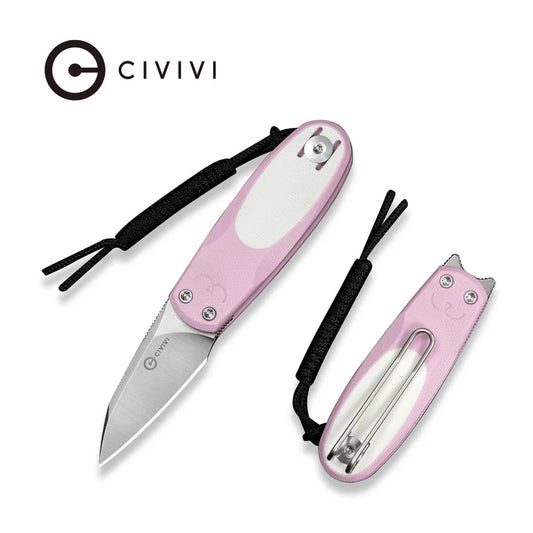 CIVIVI Purr Flipper & Slip Joint Knife Powder Pink & White G10 Handle (1.83" Satin Finished Nitro-V Blade) C25054-4, With 1PC Black Lanyard