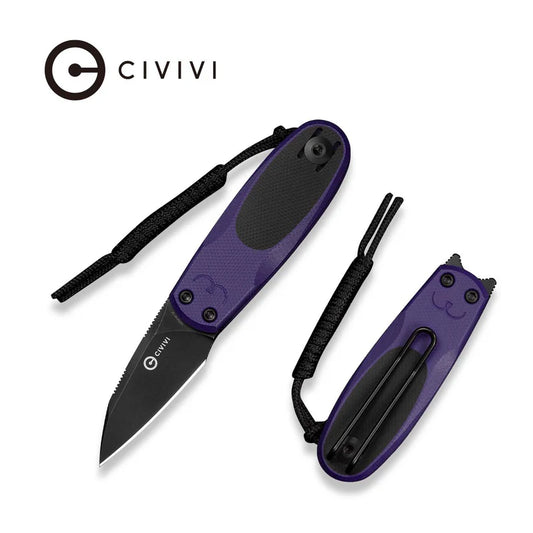 CIVIVI Purr Flipper & Slip Joint Knife Purple & Black G10 Handle (1.83" Black Stonewashed Nitro-V Blade) C25054-3, With 1PC Black Lanyard
