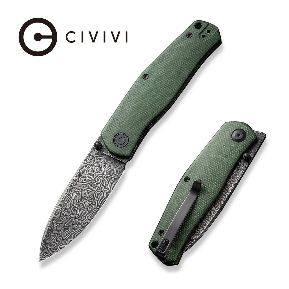 CIVIVI Sokoke Front Flipper & Thumb Stud Knife Micarta Handle (3.35" Damascus Blade) C22007-DS2