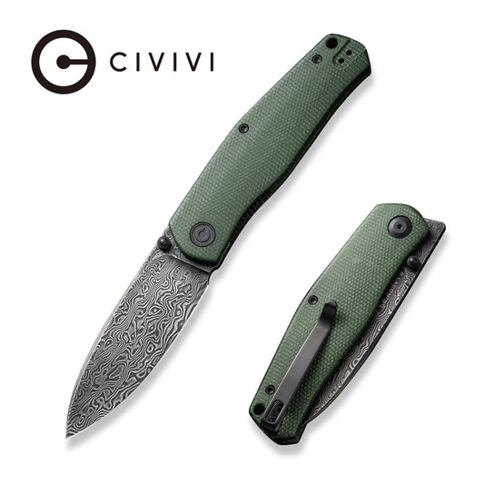 CIVIVI Sokoke Front Flipper & Thumb Stud Knife Micarta Handle (3.35" Damascus Blade) C22007-DS2