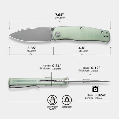 CIVIVI Sokoke Front Flipper & Thumb Stud Knife G10 Handle (3.35" 14C28N Blade) C22007-5