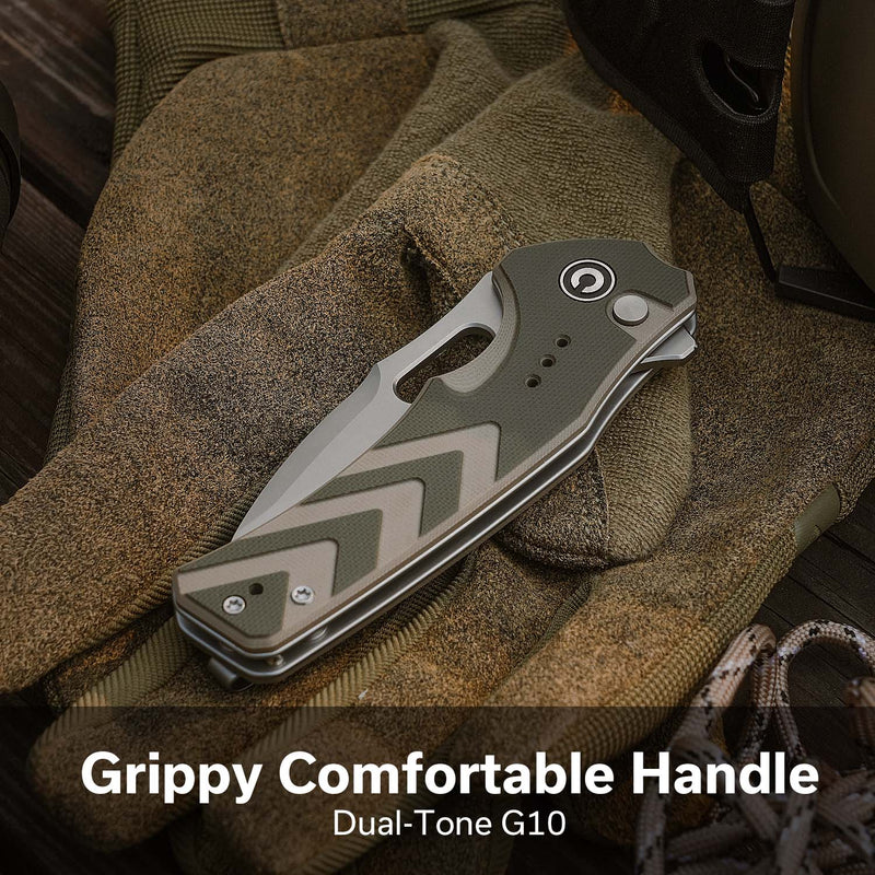 CIVIVI Vexron Flipper & Thumb Hole & Button Lock Knife G10 Handle (2.98" 14C28N Blade) C24066-2
