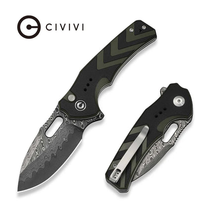 CIVIVI Vexron Flipper & Thumb Hole & Button Lock Knife G10 Handle (2.98" Damascus Blade) C24066-DS1