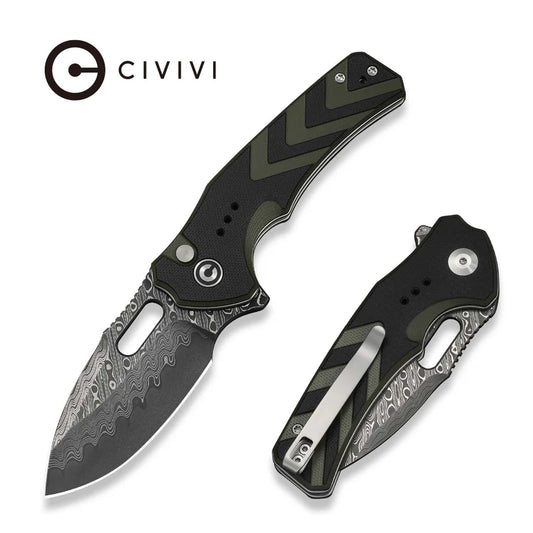 CIVIVI Vexron Flipper & Thumb Hole & Button Lock Knife G10 Handle (2.98" Damascus Blade) C24066-DS1
