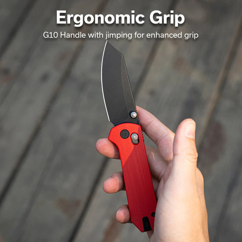 CIVIVI Yonder Thumb Stud & Crossbar Lock Knife Red G10 Handle (2.88" Black Stonewashed 14C28N Blade) C23073-2