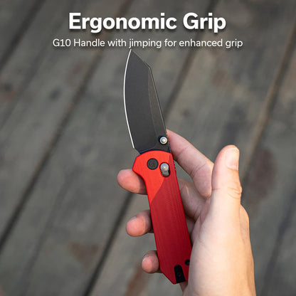 CIVIVI Yonder Thumb Stud & Crossbar Lock Knife Red G10 Handle (2.88" Black Stonewashed 14C28N Blade) C23073-2