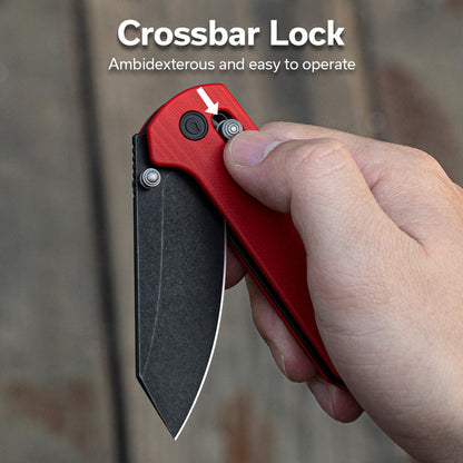 CIVIVI Yonder Thumb Stud & Crossbar Lock Knife Red G10 Handle (2.88" Black Stonewashed 14C28N Blade) C23073-2