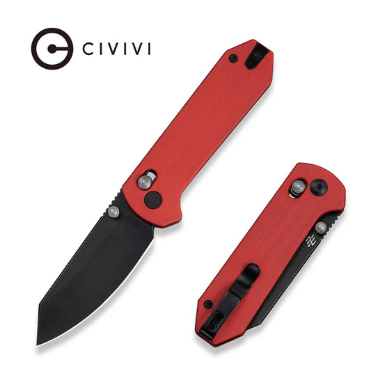 CIVIVI Yonder Thumb Stud & Crossbar Lock Knife Red G10 Handle (2.88" Black Stonewashed 14C28N Blade) C23073-2