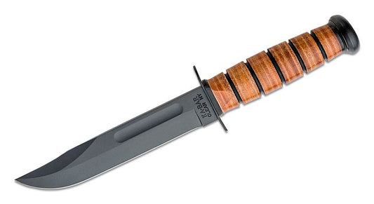 KA-BAR 1220 US Army Fighting Knife 7" Plain Blade, Leather Handles, Leather Sheath