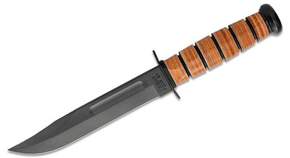 KA-BAR 1217 Full Size USMC Fighting Knife 7" Plain Blade, Leather Handles, Leather Sheath