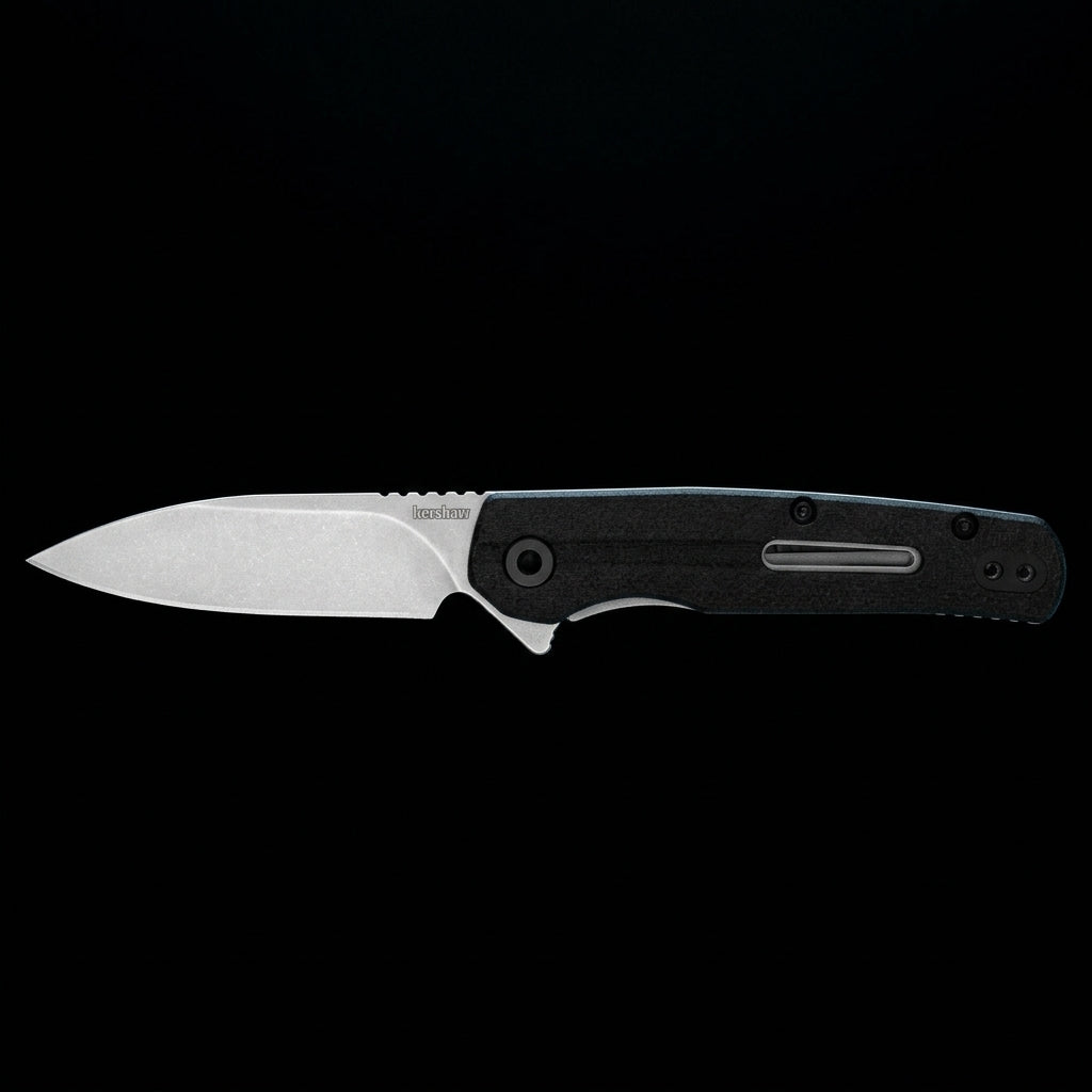 Kershaw 1409 Korra Assisted Flipper Knife 2.75" Stonewashed Drop Point Blade, Black Glass-Filled Nylon Handles, Reversible Clip, Liner Lock