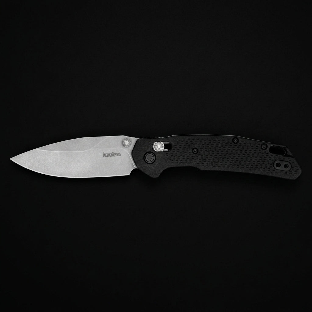 Kershaw 2037 Heist DuraLock Folding Knife 3.2" D2 Stonewashed Clip Point Blade, Black Glass-Reinforced Nylon Handles, Reversible Clip, AXIS/Crossbar Lock