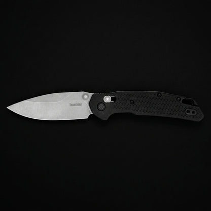 Kershaw 2037 Heist DuraLock Folding Knife 3.2" D2 Stonewashed Clip Point Blade, Black Glass-Reinforced Nylon Handles, Reversible Clip, AXIS/Crossbar Lock