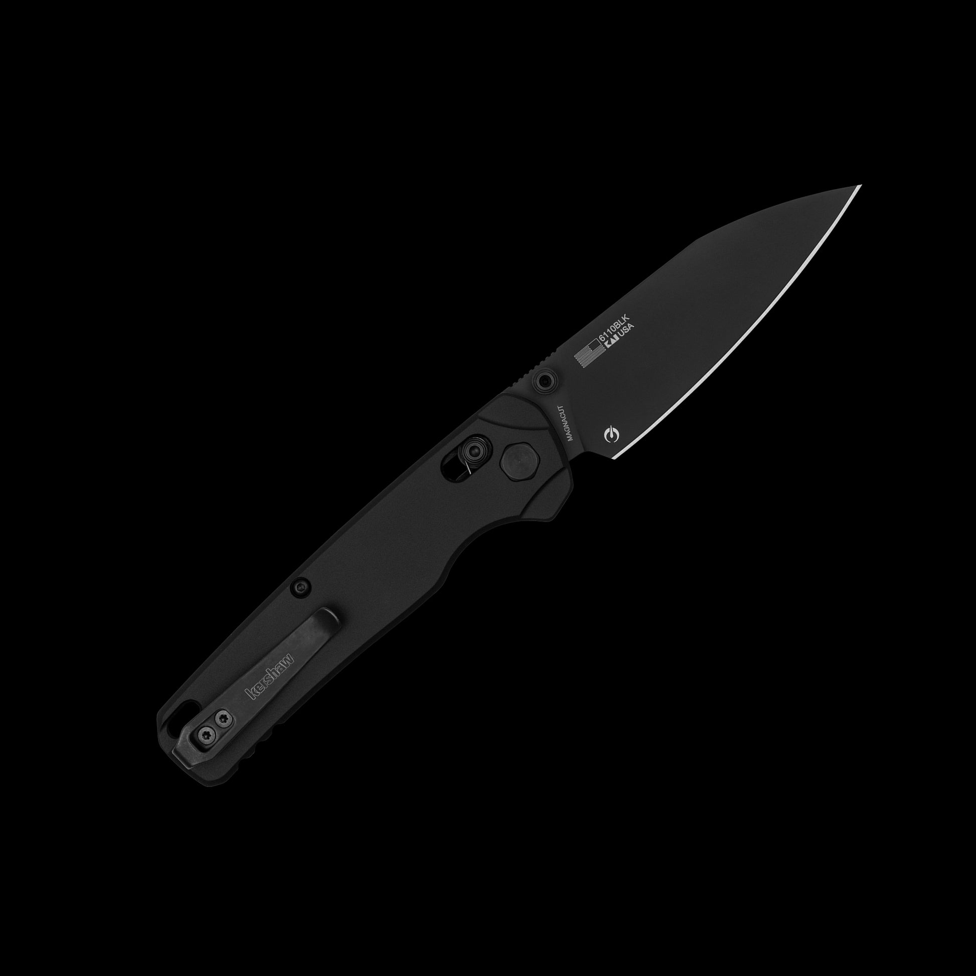 Black PVD CPM MagnaCut reverse-tanto blade on Kershaw Bel Air XL Black