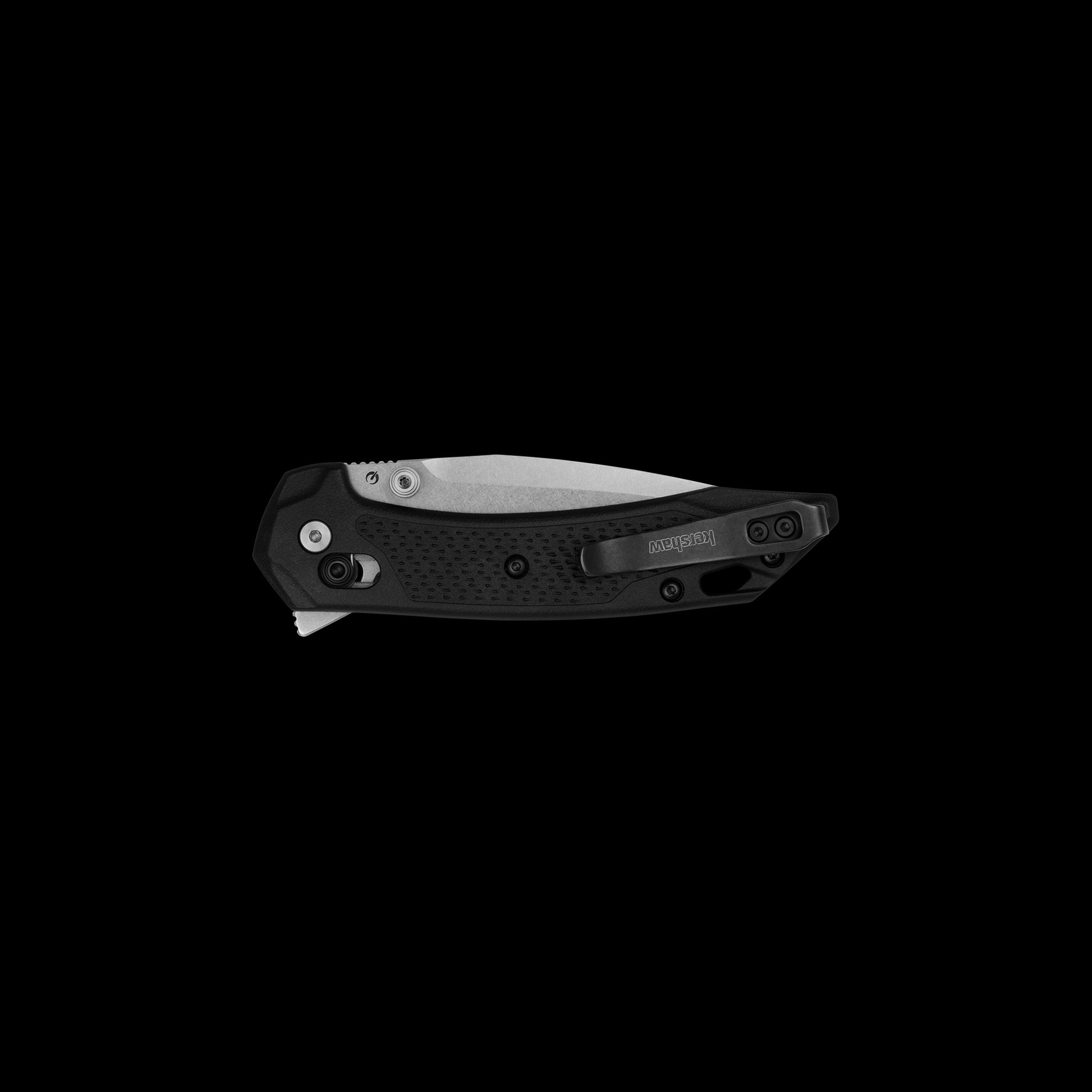 Textured black GFN handle on Kershaw Bonneville folding knife
