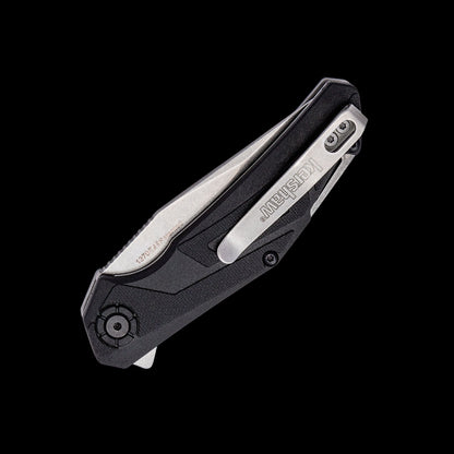Stonewashed 4Cr14 clip-point blade on Kershaw Camshaft 1370
