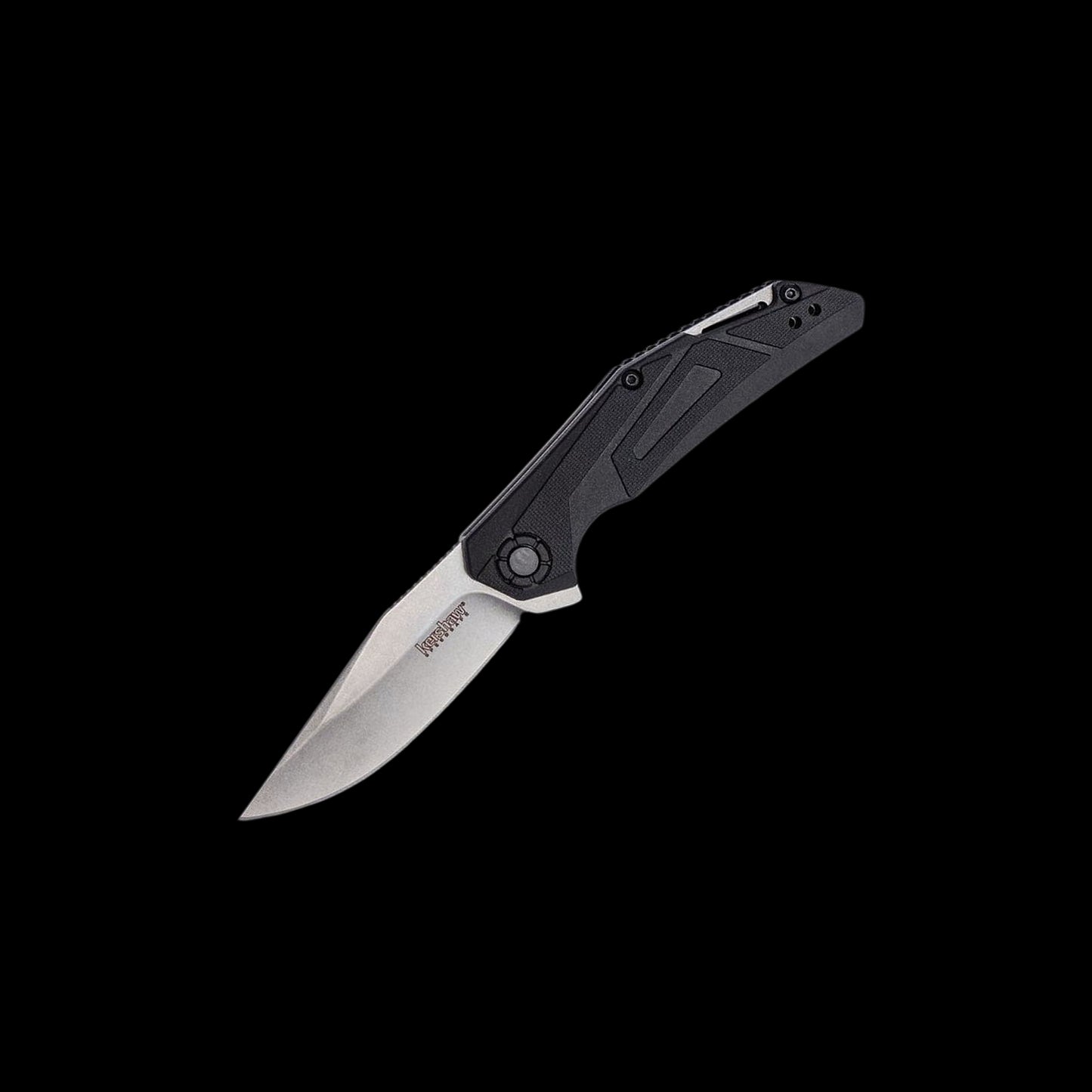 Kershaw Camshaft 1370 assisted folding knife with stonewashed clip-point blade and black GFN handle