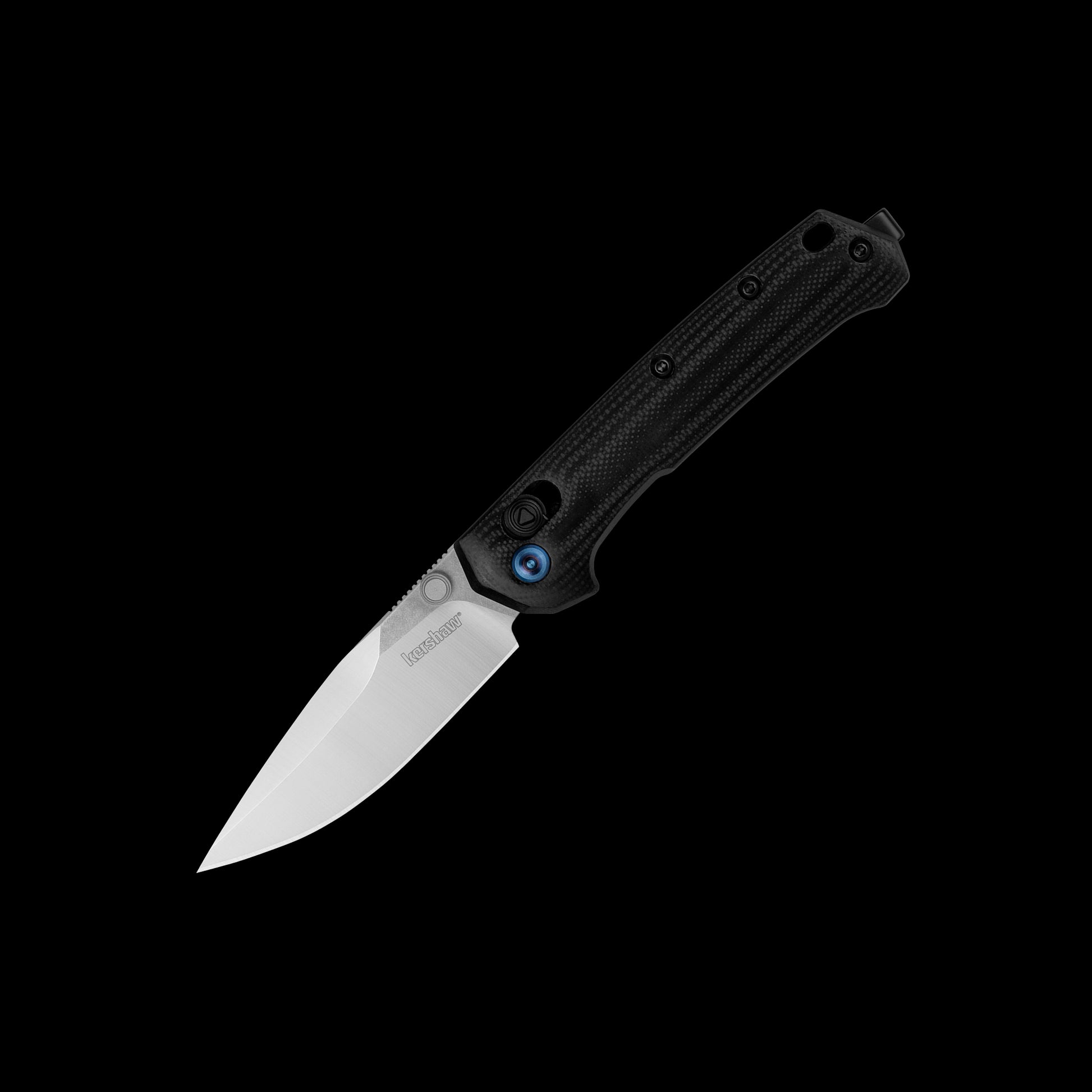 Kershaw Celestion 2057 folding knife with two-tone D2 drop-point blade and polished black G10 handle