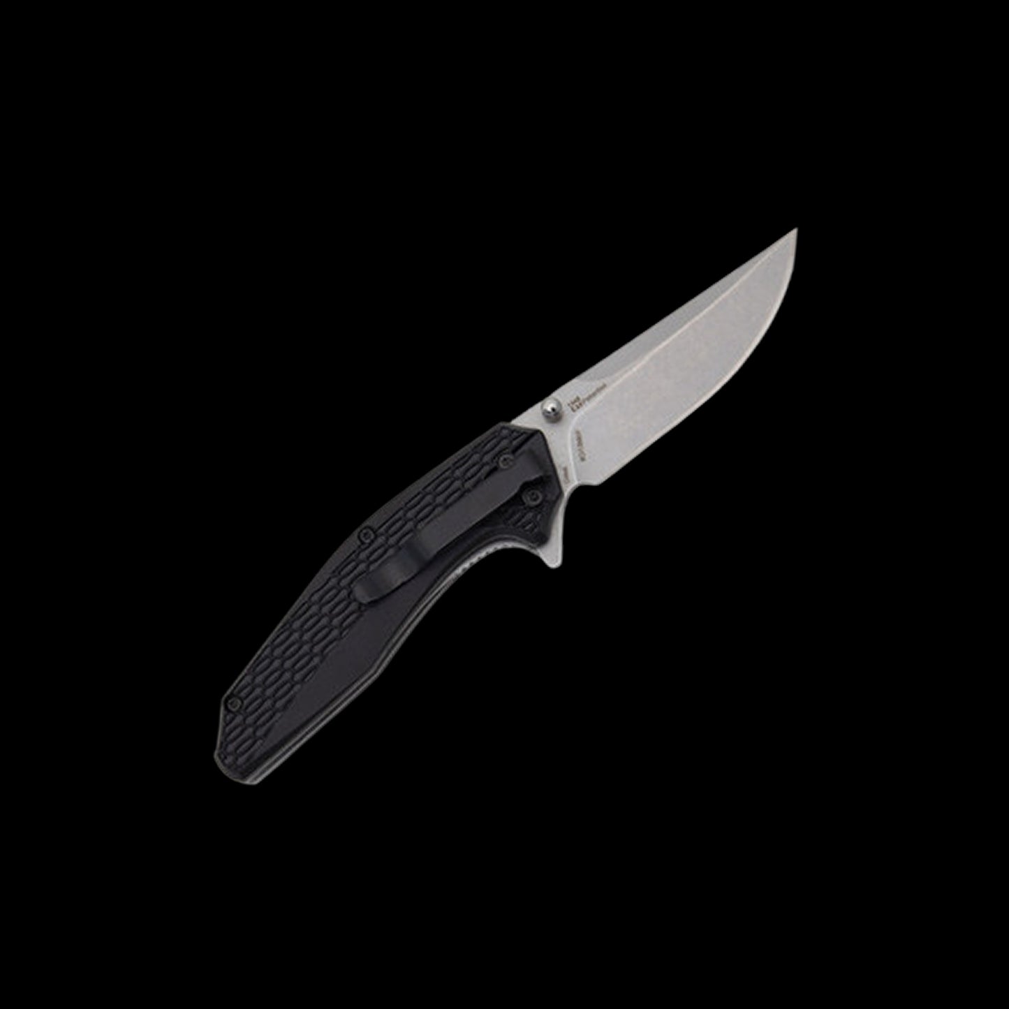 Stonewashed 8Cr13MoV drop-point blade on Kershaw Coilover 1348