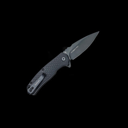 Black-oxide 8Cr13MoV spear-point blade on Kershaw Conduit 1407