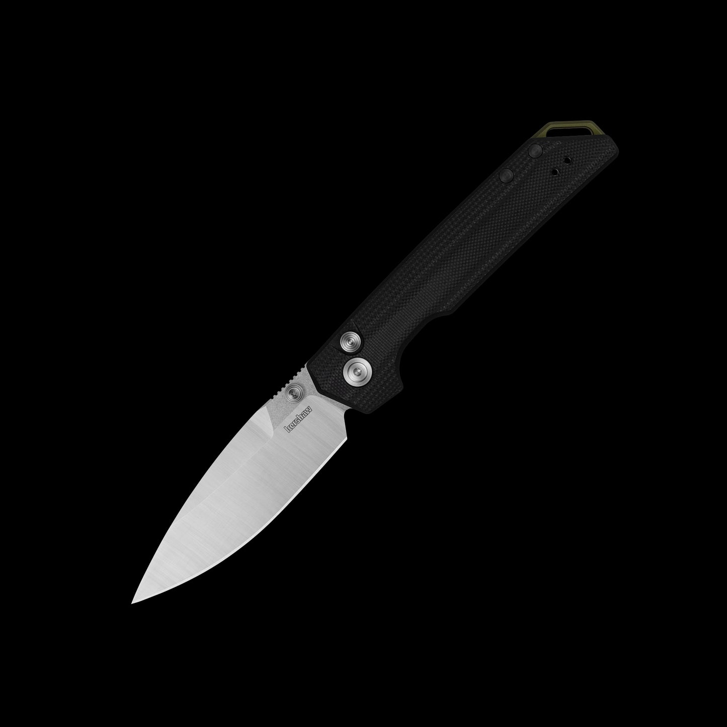 Kershaw Iridium Button Lock 3038 folding knife with CPM MagnaCut spear point blade, black G10 handle, KVT ball bearings, and Button Lock made in the USA